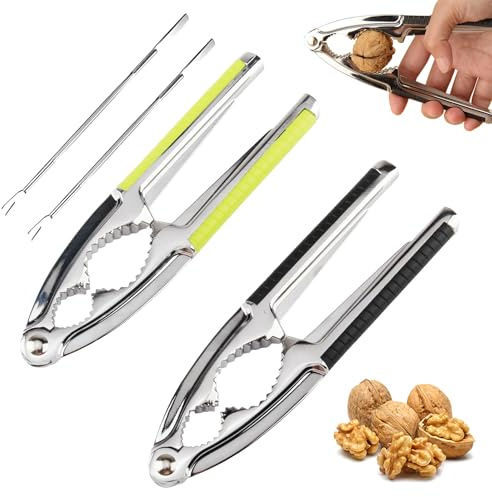 Vaskula Lot de 4 Casse Noix Robuste Casses Noix pour Noisettes Durable Casse Noisettes en Métal avec Poignée Antidérapante pour Aux Châtaignes en Coque Brésil Crabes Homards (Noir et Vert)