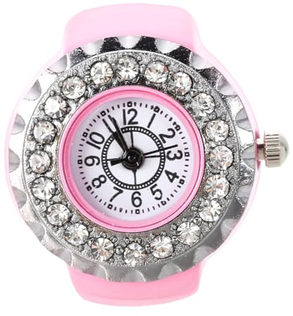 HEMOTON Glänzender Fingerring mit Ringuhr aus Edelstahl und Glas in Rosa Dekorativer Fingerring mit Uhrfunktion und Integrierter Knopfzelle Stylischer Retro Ring für Frauen