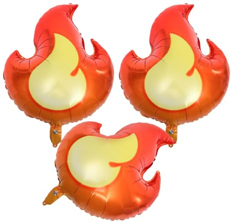 Mikinona 3 Stück Flammenförmige Aluminium Folienballons Feuerwehr Dekoration für Jungengeburtstag Auslaufsicher Schnelle Befüllung Party Deko Luftballons