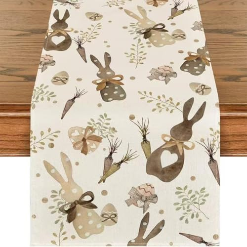 NOPKESV 1 runner da tavola con uova di Pasqua, tovaglia pasquale, runner da tavola con motivo pasquale, tovaglia primaverile con coniglietto pasquale, motivo pasquale stampato (33 cm × 180 cm)