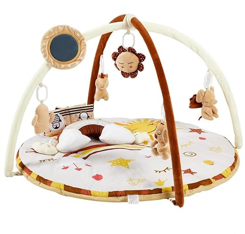 Garvee Dicke, rutschfeste Baby Spielmatte mit Spielbogen – 9 abnehmbare sensorische Spielzeuge & Mondkissen – Unterstützt Motorik & Kognition – Perfekt für Neugeborene bis Kleinkinder, Babyparty
