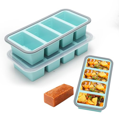 Stampo per congelatore in silicone con coperchio, contenitore per cubetti di ghiaccio, coperchio 2 pezzi, 4 fori, contenitore per alimenti per zuppa, cubetti di ghiaccio, brodo, salsa o burro