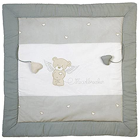 roba Krabbeldecke Heartbreaker - 100 x 100 cm - Spieldecke für Babys mit Bären Motiv - als Laufgittereinlage nutzbar - aus gepolsterter Baumwolle - inkl. Baby-Spielzeug