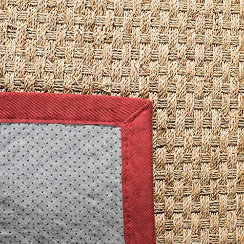 Safavieh Alfombra De Fibra Natural Sala de Estar, Comedor, Dormitorio - Natural Fiber Collection, Pelo Corto, Rojo Borgoña, 76 x 122 cm