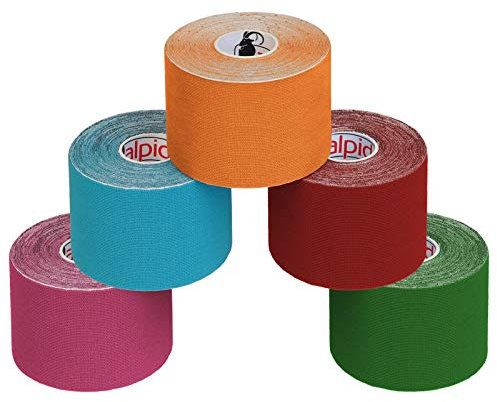 ALPIDEX 5 Rollen Kinesiologie Tape 5m x 5cm Viele Farben Anwendungsbroschüre Elastisch Wasserfest Hautfreundlich Physio Muskel Tape Set, Farbe:bunt