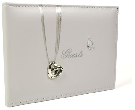 Cream Leather Wedding Guest Book With Ring and Butterfly 40 Pages