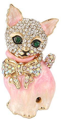 EVER FAITH® österreichisches Kristall Schmelz Modern Elegant Fliege Schleife Katze Brosche Modesschmuck Pink Gold-Ton N03051-7