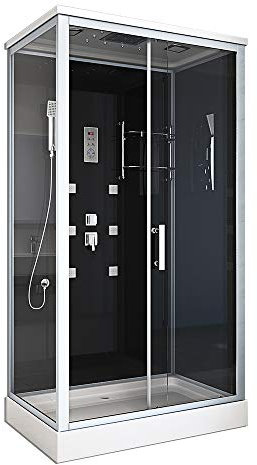 Home Deluxe - Komplettdusche WAVE XL - Schwarz, Maße: 120 x 80 - inkl. Radio, Regendusche und komplettem Zubehör I Fertigdusche, Dusche, Duschtempel