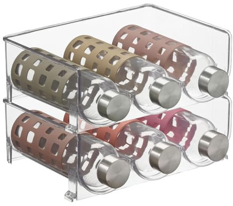 mDesign Stackable Plastic 3 Bottle Refrigerator Wine Rack - Kitchen Storage Organizer for Champagne, Wine or Water Bottles - Stacking Wine Organizer for Fridge - Ligne Collection - 2 Pack - Clear