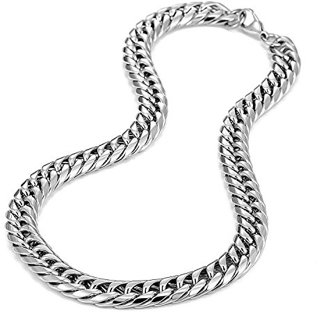 URBAN JEWELRY Men's Stainless Steel Chain Necklace Ultra Thick and Wide (Silver,13.5 mm width)