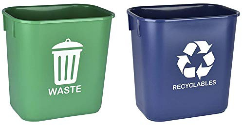Acrimet Wastebasket Bin for Recycling and Waste, 3.25 Gallon/ 13 Quart/ 12 Liter (Plastic) (Green and Blue) (Set of 2)