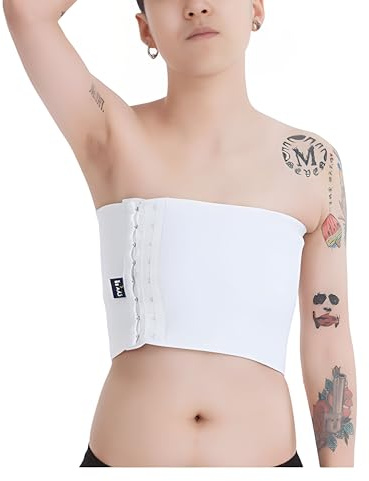 BaronHong Tomboy trans lesbisk axelbandslös plus size bröstbindemedel topp med 20 cm gummiband, Vit, 5XL
