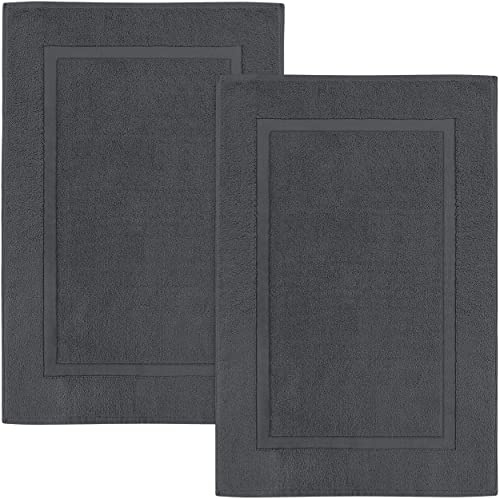 Utopia Towels Cotton Banded Rug, Bath Mats, Not a Bathroom Rug, 21 by 34 Inches, 100% Ring Spun Cotton, Highly Absorbent Shower Bathroom Floor Mat, Grey, 2 Pack