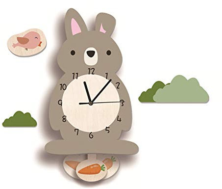 Nicole Knupfer Kinder-Wanduhr, Hase-Wanduhr aus Holz, Uhr ohne Tickgeräusche, Lautlos Uhrwerk, Kinderuhr, Wanddeko für das Kinderzimmer