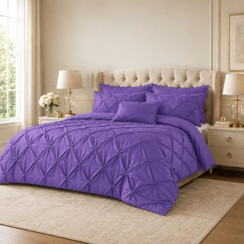 EXQUIZIT HOME® Luxury Duvet Cover Set – Alexander Alford Pin Tuck Pinch Pleat Reversible Diamond Bedding Set with Matching Pillowcase Pack of 2, 50% Cotton 50% Polyester (Lilac – Double 200 x 200 cm)