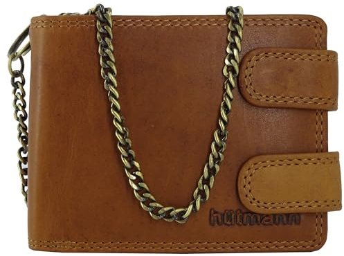 Golden Deer ® RFID Geldbörse aus Leder mit Kette für Herren Männer in braun mit Münzfach und der Prägung Echtleder Geldbeutel Portemonnaie Biker (Querformat, Hill Burry Kollektion)