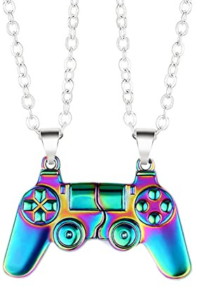 Mutual Attraction Game Controller Necklace for Couple Matching Console Handle Pendant for Best Friends Friendship Valentine's Gifts Him and Her Lovers BFF Jewelry-colorful big