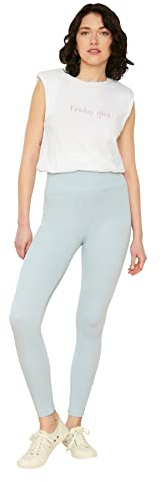 Trendyol Kvinnors lätta hög midja återhämtning stickade tights leggings, klar blå, M