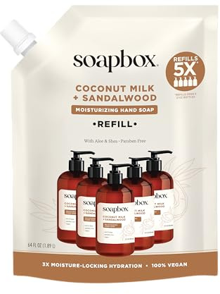 Soapbox Liquid Hand Soap Refill, Coconut Milk & Sandalwood, Vegan, Paraben Free, Moisturizing, Natural Hand Wash for Kitchen and Bathroom, 64oz Half Gallon Refill (Pack of 1)