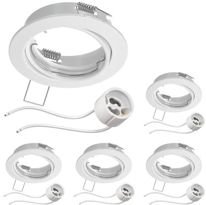 ledscom.de 5 Stück Decken-Einbaurahmen FERE Einbaurahmen weiß matt schwenkbar (LED/Halogen/GU10/MR16/PAR16/50mm) inkl. GU10 Fassung