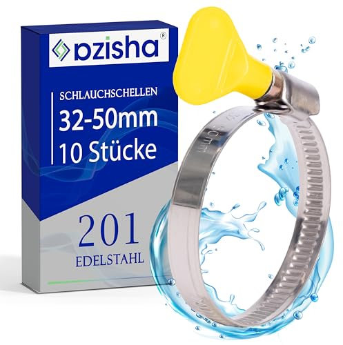 AZISHA Collier De Serrage Inox 32-50mm - 10 Pièces Réglable Collier Serrage Durite - Collier Serrage Metal - Collier De Serrage À Écrou Papillon Pour Piscine, Jardin, Plomberie