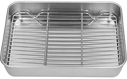 rôtissoire en acier inoxydable avec grille, plat avec grille, plat à rôtir rectangulaire facile à nettoyer et ensemble de grille,plaques et grilles pour cuisson au four antiadhésif