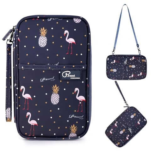 Dizdvizd Reisepass Schutzhülle für Damen, Reisepass Tasche mit RFID Blockier Ausweistasche Dokumententasche Organizer für Reisen -Flamingo