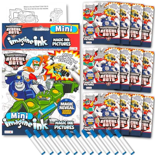 Bendon Transformers Rescue Bots Imagine Ink Coloring Book Set - 12 Pack No-Mess Magic Ink Coloring Books featuring Rescue Bots and More (Transformers Favors)