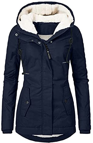 L9WEI Parka d'hiver mince pour femmes doublé - Manteau d'hiver chaud - Veste d'hiver avec capuche - Parka épaisse - Veste d'extérieur pour femmes - Veste d'hiver légère pour l'extérieur, Marine, 3XL