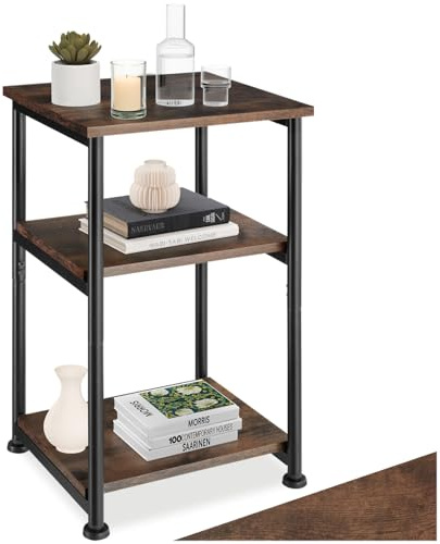 tectake® Beistelltisch, Couchtisch mit Stauraum auf 3 Ebenen aus Holz + Metall, Nachttisch 34 x 30 x 59 cm, Couch Tisch Wohnzimmer Möbel, Deko Schlafzimmer - Industrial Dunkelbraun