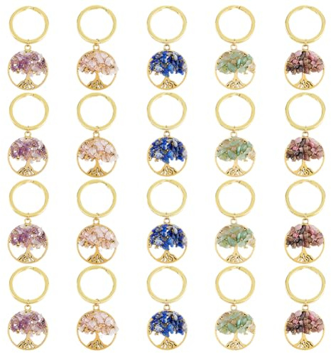SUPERFINDINGS 20 Pz 5 Stili Albero Della Vita Portachiavi Gemma Portachiavi Pietra di Cristallo Naturale Fatta A Mano Charm per Fai Da Te Portafortuna