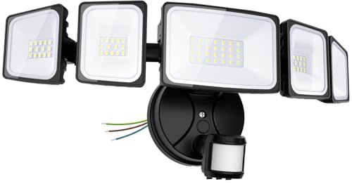 Onforu 55W LED Strahler mit Bewegungsmelder Außen, LED Fluter, Schwarz | 6500K, 340°-Außenstrahler mit 5 verstellbaren Köpfen, IP65 wasserdicht Flutlicht,Scheinwerfer Aussen für Gärten, Garage, Hof