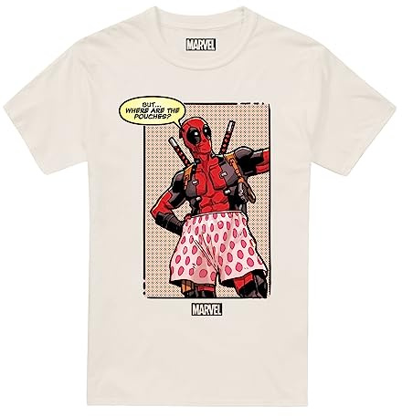 Cotton Soul Marvel Deadpool Pouches Mens T Shirt, Natural, XLG