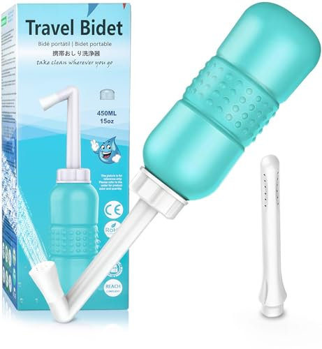 Travel Bidet Bottle 450ML - Portable Bidet Sprayer with Dual Nozzles for Anal & Vaginal Use, Travel Douche Bottle Leak-Proof for Toilet & Outdoor, Green