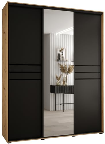 ABIKSMEBLE Armoire Davos 11 avec Porte Coulissante et Miroir - Dressing pour Chambre Adulte - Penderie Vêtements - Garde-Robe - Placard 3 Portes - Closet