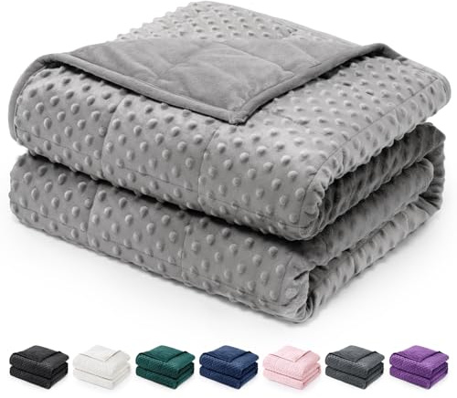 Wemore Minky Dot Weighted Blanket Twin Size 15 lbs (60x80), Soft Cozy Heavy Blanket for Stress Relief & Better Sleep, Breathable All-Season Glass Beads Blanket for Adults, Grey