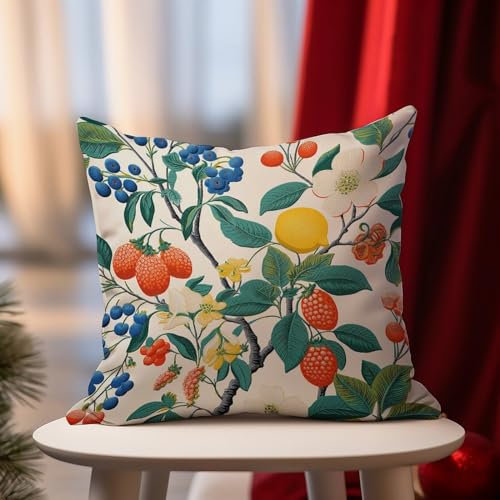 DecStic Fundas de almohada de verano para jardín, cereza, limón, cítricos, exteriores, decoración de temporada de frutas de fresa, fundas de almohada impermeables para sofá, jardín, tienda de campaña,