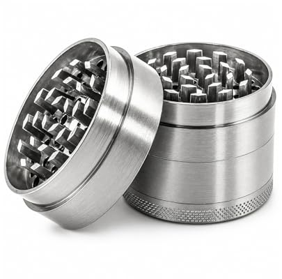 Spice Grinder, Herb Grinder for Dry Herbs, Metal Premium Magnetic Grinder, Aluminum Portable Grinder for Dry Herbs and Spices - 60mm (Silver)