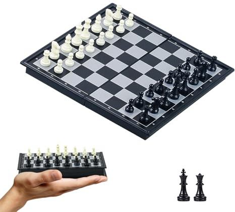 KOKOSUN Schachspiel Reise Set, Magnetisch Reisespiel Faltbares Brettspiele Leicht zu Tragen, Lernspielzeug/Geschenk für Kinder und Erwachsene (Schwarz & Weiß, 20×20cm)