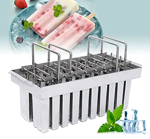 ISCBAFYX 20PCS Per Mold, Industrial Stainless Steel Ice Lolly Popsicle Molds Commercial Popsicle Mold Ice Cream Stick Holder for DIY Ice Lolly Maker Silver