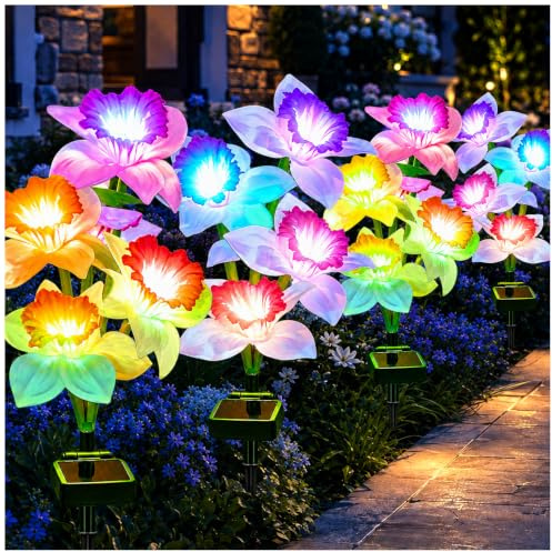 DooYard Solar Garden Lights 2 Pack, Color Changing Solar Daffodil Flower Lights, Upgraded Solar Panel, Outdoor Lights for Garden Decoration,Yard Decor and Gift for Mother