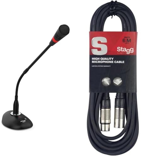 Audibax BMG20 - Micrófono para Conferencias - Micrófono de Condensador Cardioide - Distancia de RECE & Stagg Cable de micrófono a Mezclador Stagg SMC6 XLR (m) -XLR (f) de 6 Metros de Largo, Negro