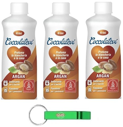 3x Coccolatevi Profumatore per Bucato Argan-Wäsche-Lufterfrischer - Ideal für Wäsche und Zuhause - Lufterfrischer für zu Hause oder Bodenreiniger 250ml + Beni Culinari Kostenloser Schlüsselanhänger