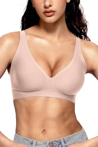 Vertvie Bras for Women Non Wired Deep V Seamless Wireless Push Up Bra Comfort Plunge T Shirt Soft Support Full Coverage Everyday Bralettes(Skin Color,Medium)