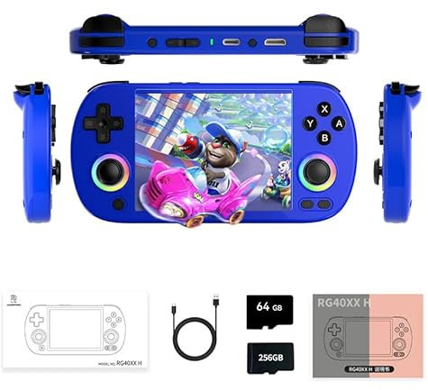 RG40XX H Console di gioco portatile con luce RGB integrata 16000+giochi, sistema IPS Linux da 4 pollici, supporto per videogiochi retrò 5G Wifi Bluetooth, 3200 mAh (16 G + 256 G)
