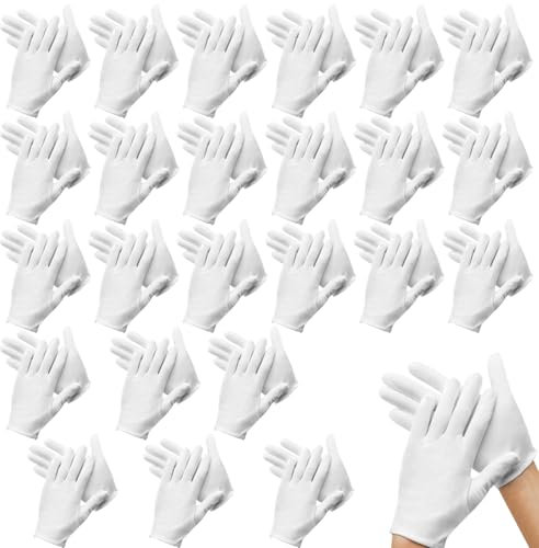 48 Pcs White Cotton Gloves, Soft Cotton Gloves Coin Jewelry Silver Inspection Gloves, Overnight Moisturising Dry Hand Eczema Cottons Gloves, Serving Gloves Stretchable Moisturizing Glove