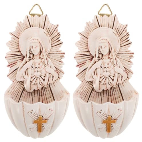 Amosfun 2 Pezzi Di Acquasantiera Religiosa Cattolica Di Gesù Acquasantiera Appesa A Parete Statua In Resina Acquasantiera Decorazione Per L'ingresso Della Chiesa Domestica