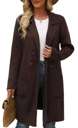 CiCiBird Women Fall Long Cardigan Sweater Trendy Knit Jacket Coat Dressy Blazer Coatigan, Pure Coffee, L