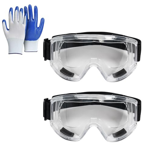 Wjelet 2 gafas de seguridad para adultos, lentes transparentes, antivaho y antiarañazos, resistentes a los impactos, gafas de laboratorio ajustables con ventilación para protección durante la