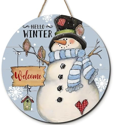 Horienteeon Holzschild mit Aufschrift Hello Winter Welcome, Schneeflocke, Holztürkunstschild, rustikales Schneemann-Willkommensschild, Heimdekoration für Veranda, Weihnachten, Neujahrsgeschenk, 30